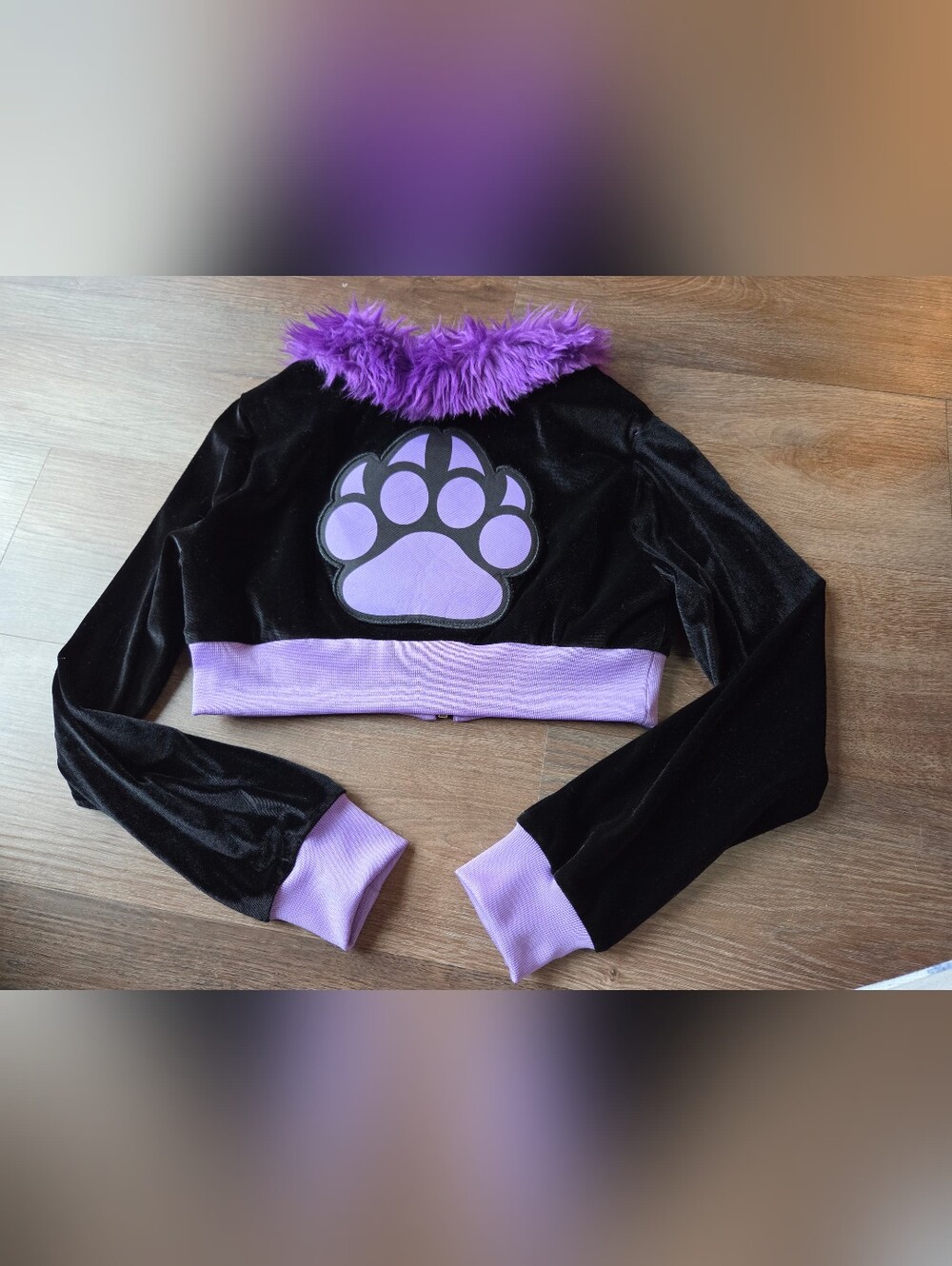 Monster High Womens Black Velvet & Purple Faux Fur Collar Cropped Jacket size S